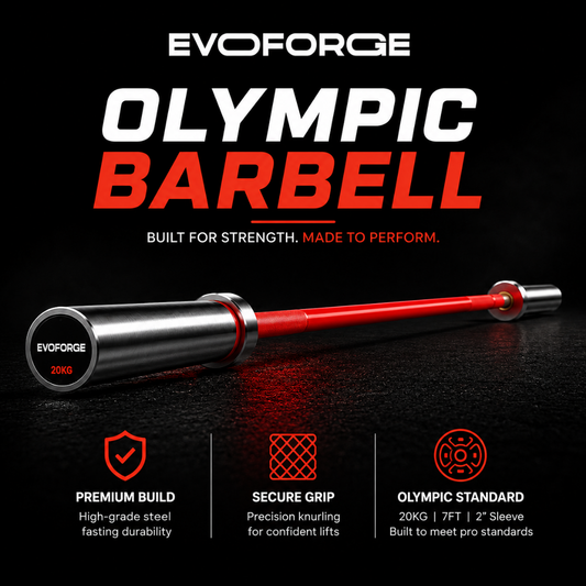 20kg Olympic Barbell – Red & Black | 7.2ft EN8D Steel with Brass Brush