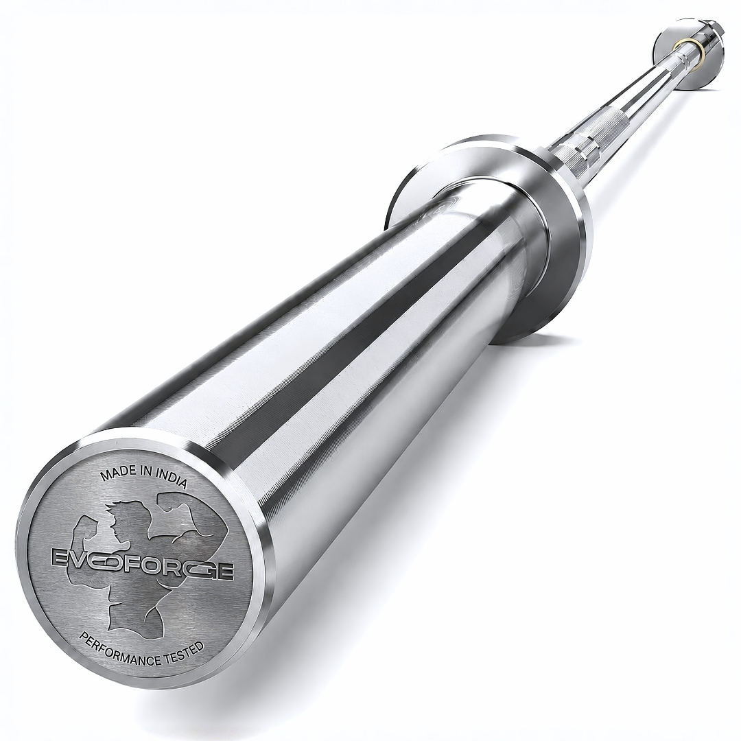 20kg Olympic Barbell – Nickel Finish | 7.2 ft EN8D Steel Bushing Bar