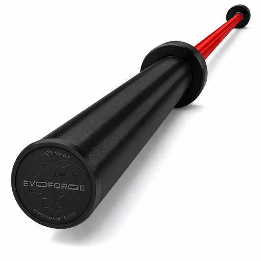 20kg Olympic Barbell – Red & Black | 7.2ft EN8D Steel with Brass Brush